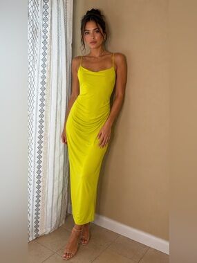Zara Neon Yellow Slip Maxi Dress